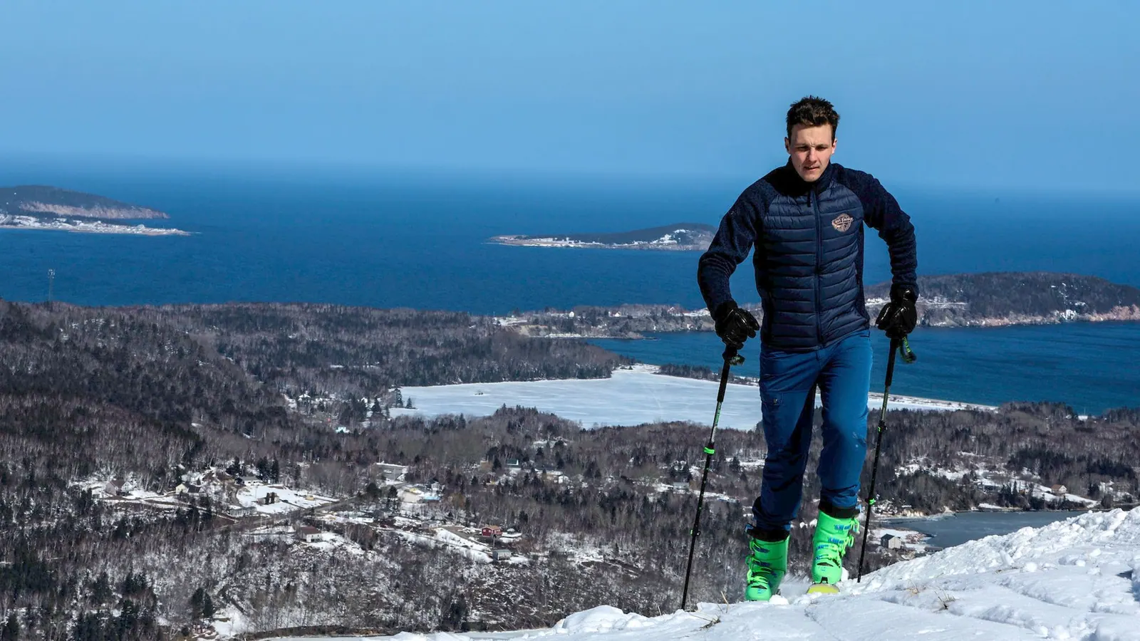 Snowshoeing through quiet snow-covered forest