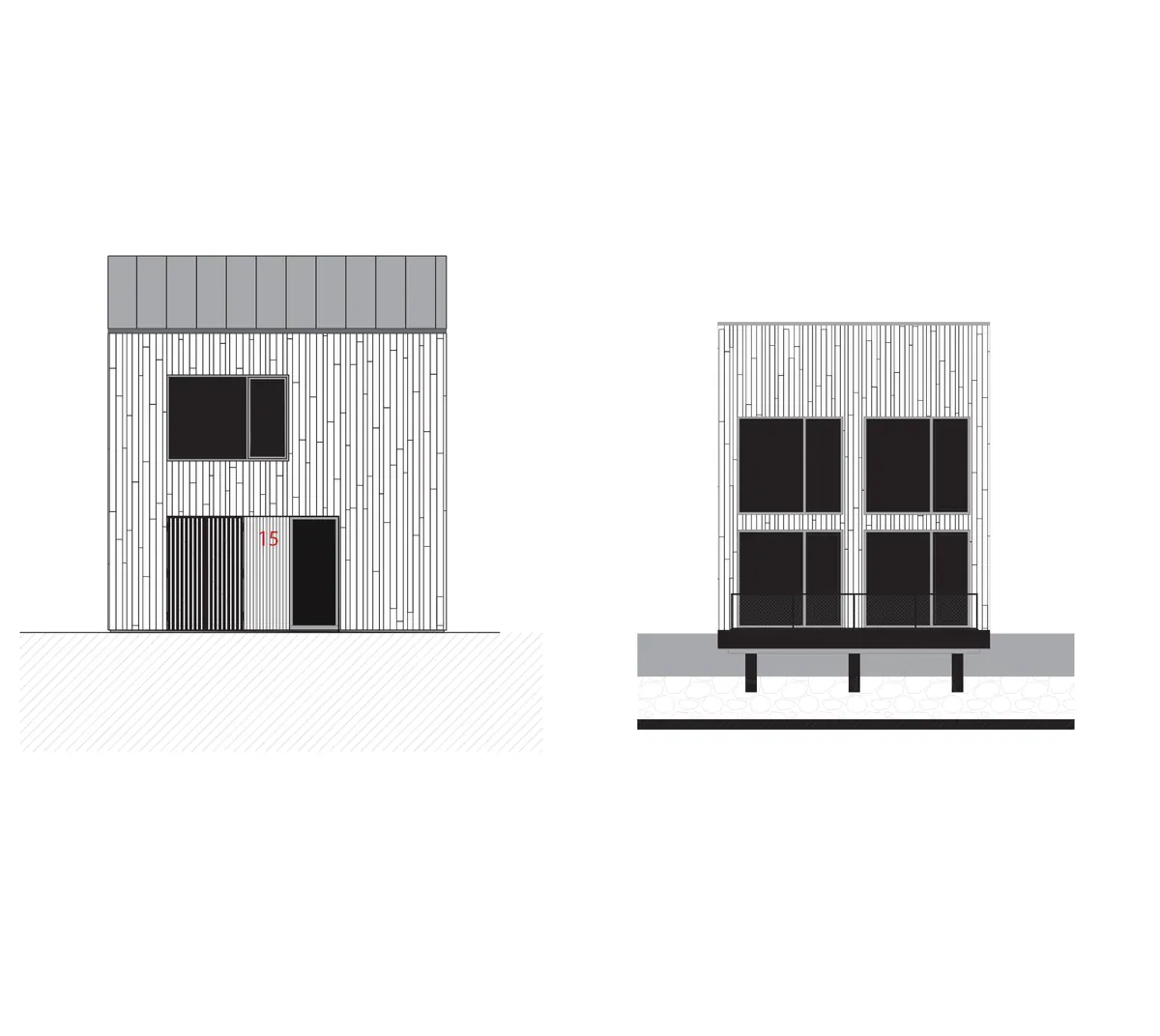 Front and rear elevation drawings of the chalet