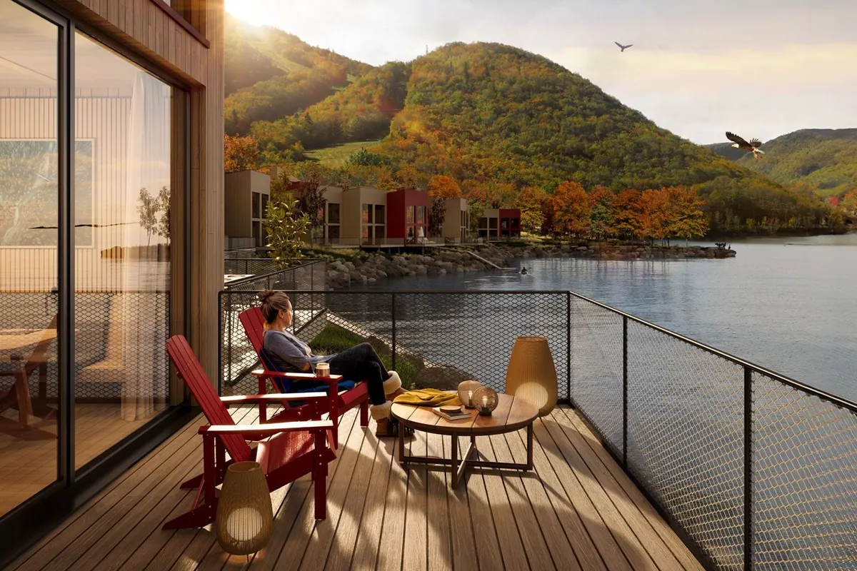 Chalet terrace in summer with outdoor seating
