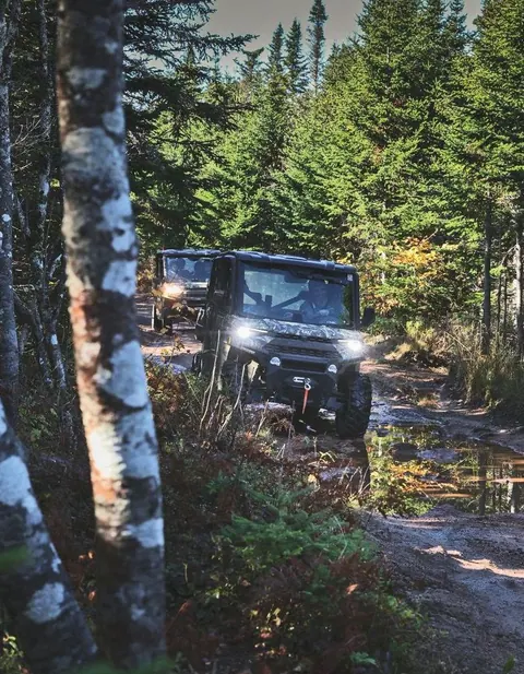 Off-road vehicle on a muddy forest track