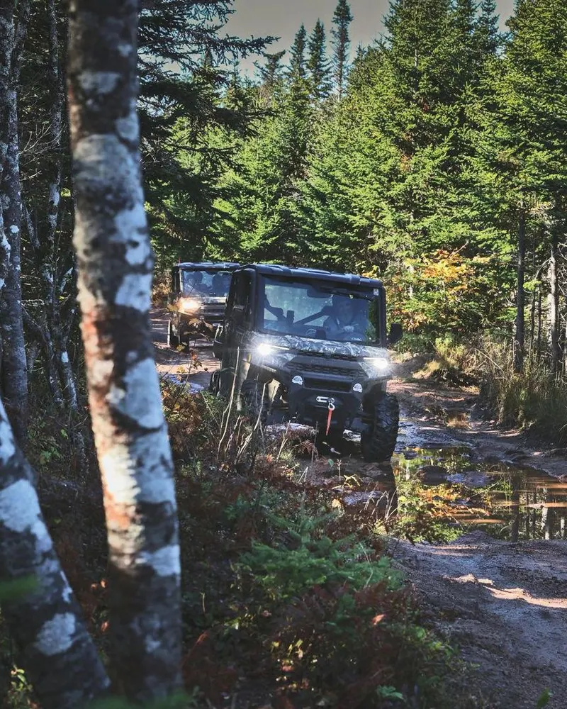 Off-road vehicle on a muddy forest track